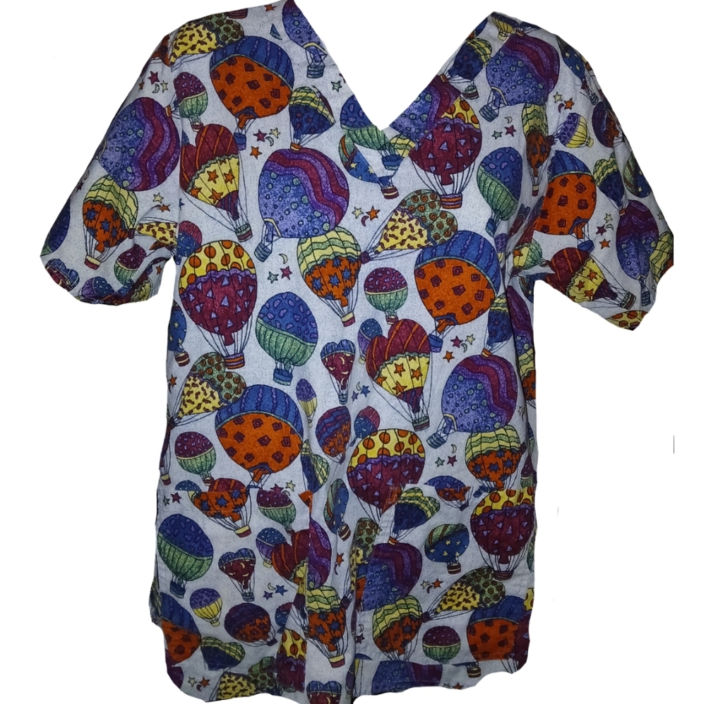 Hot Air Balloons Print Scrub Top by Cottonality